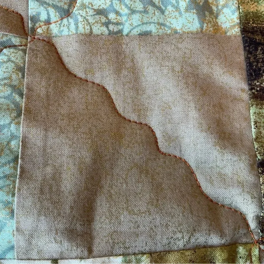 NWT Hand Crafted Greens and Golds Nature Prints Lap Quilt